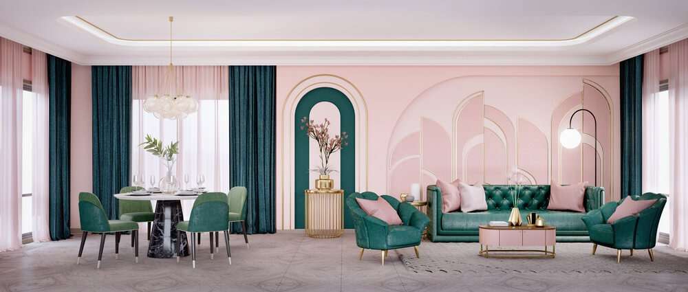Green and Powder Pink Wall Colour Combination
