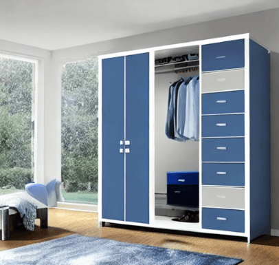 Grey and Blue Two Colour Sun Mica Wardrobe Designs