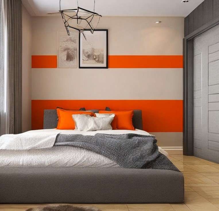 Orange And Beige Two Colour Combination For Bedroom Walls