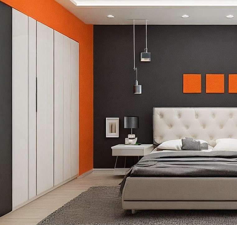 Orange And Charcoal Two Colour Combination For Bedroom Walls