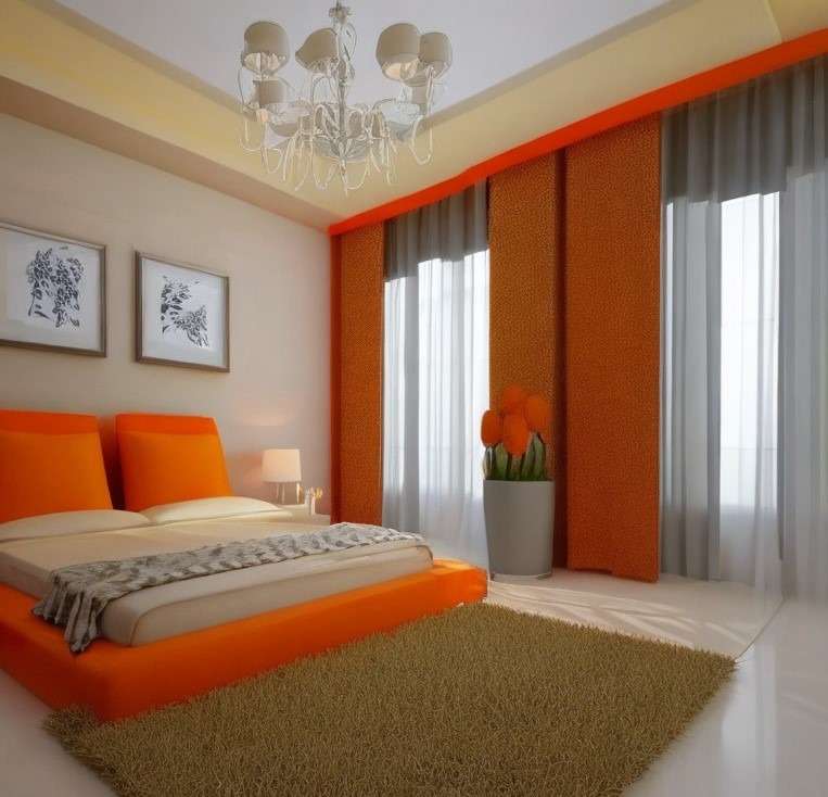 Orange And Cream Two Colour Combination For Bedroom Walls