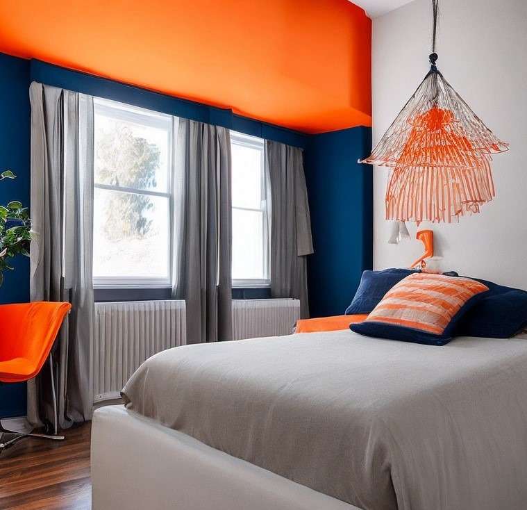 Orange And Navy Blue Two Colour Combination For Bedroom Walls