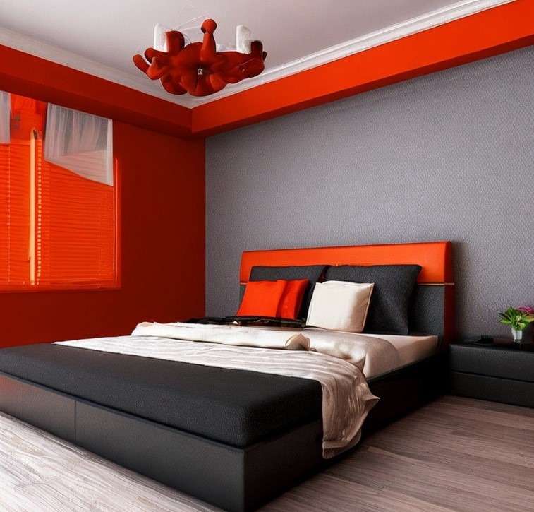 Orange and Red Two Colour Combination For Bedroom wall