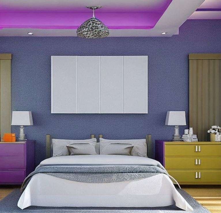 Purple and Royal Blue Two Colour Combination for Bedroom Walls