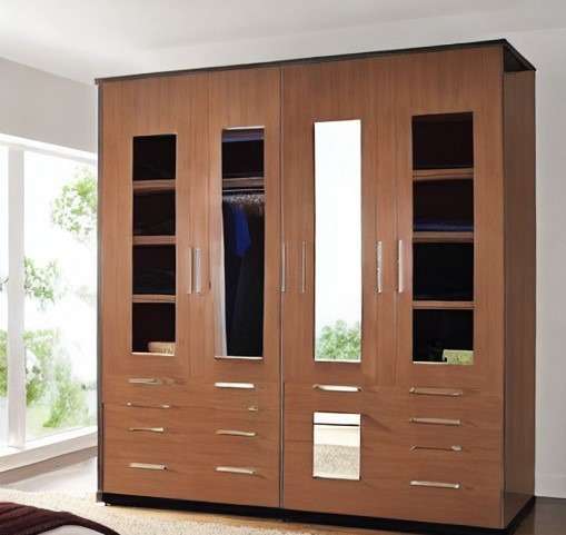 Wardrobe color combinations Sunmica or wood and mirror