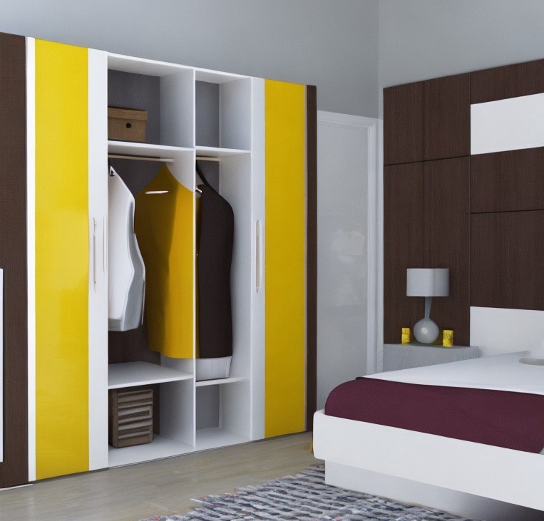 Wardrobe colour Sunmica combination White and yellow