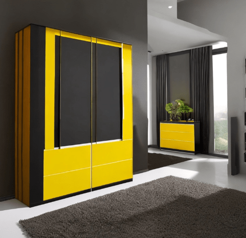 Yellow and Black Sun Mica Design for Wardrobe