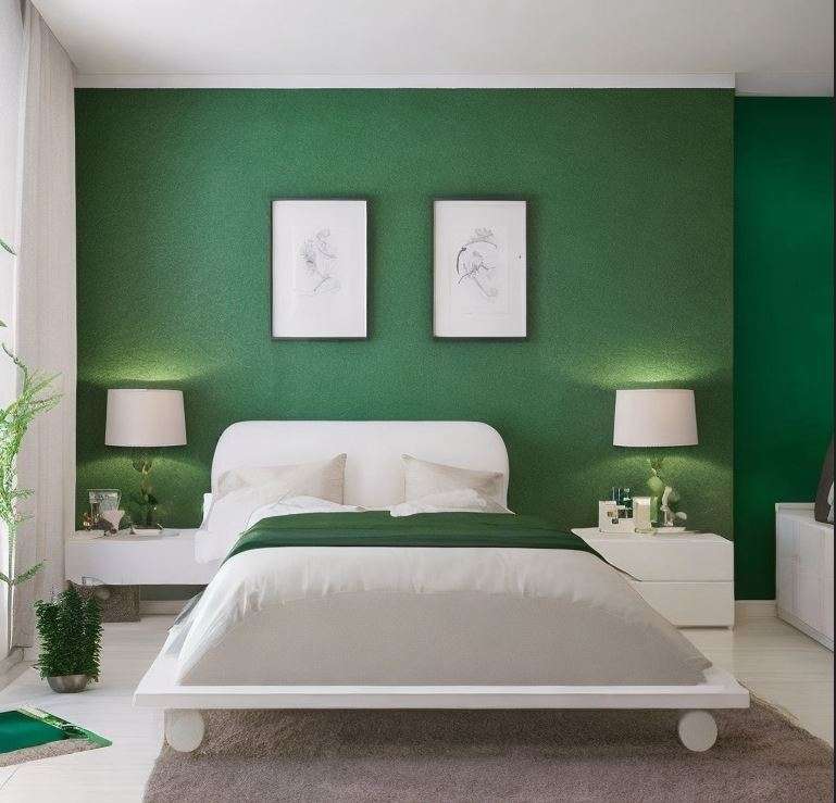 emerald_and_white_two_colour_combination_for_bedroom_walls