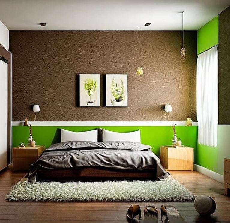 green_and_brown_two_colour_combination_for_bedroom_walls