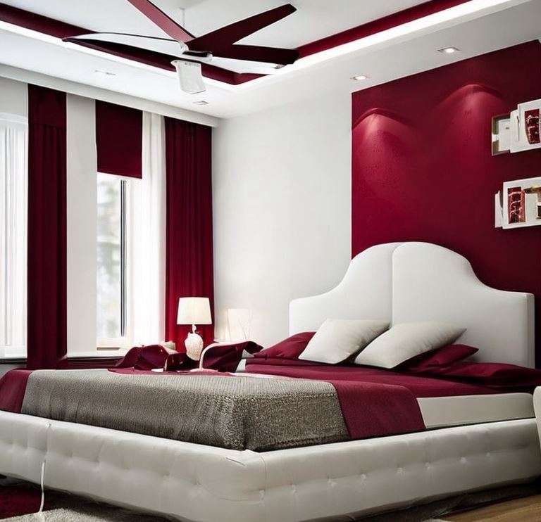 maroon_and_white_two_colour_combination_for_bedroom_walls