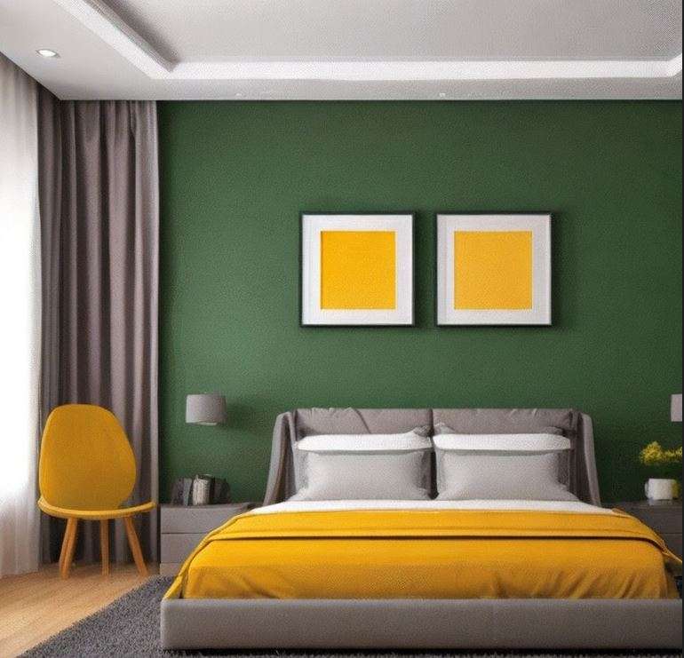 mustard_and_green_two_colour_combination_for_bedroom_walls