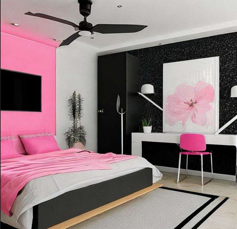 pink_and_black_two_colour_combination_for_bedroom_walls