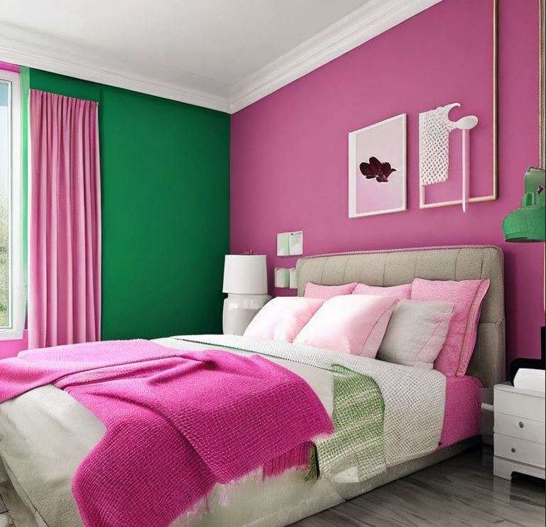 pink_and_green_two_colour_combination_for_bedroom_walls