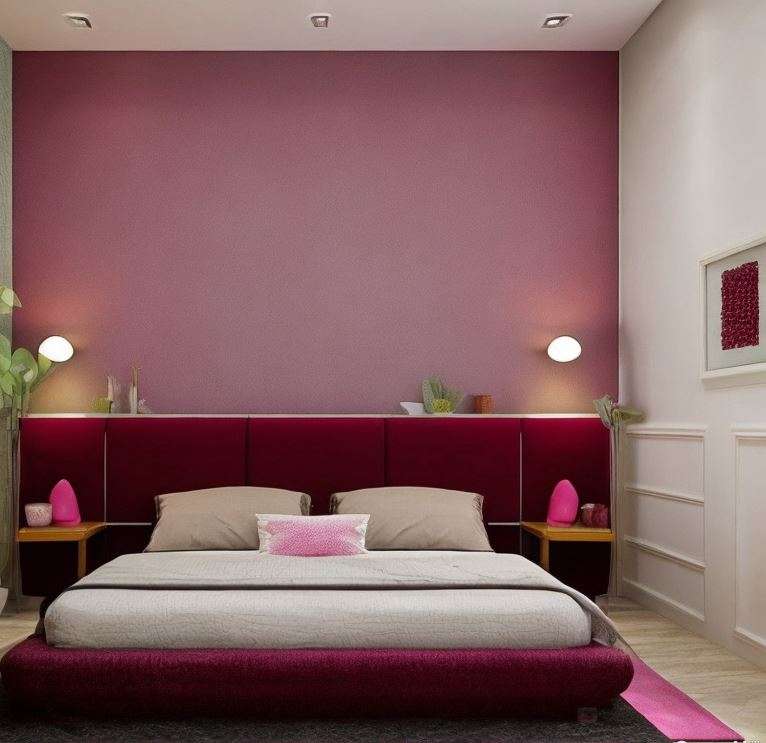 pink_and_maroon_two_colour_combination_for_bedroom_walls