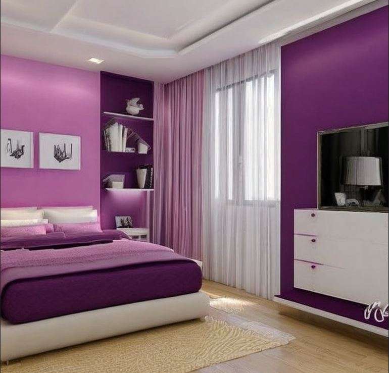 pink_and_purple_two_colour_combination_for_bedroom_walls