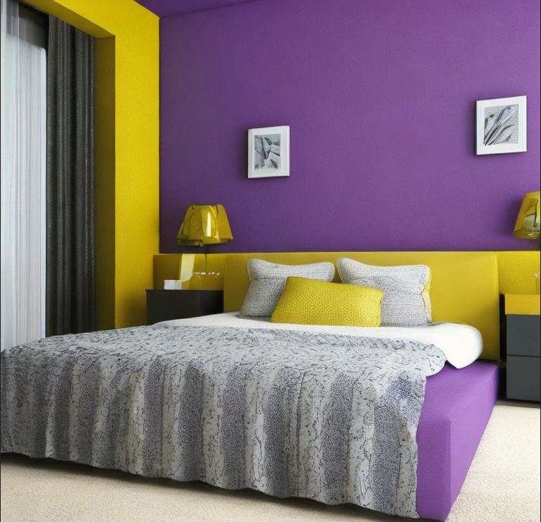 purple_and_yellow_two_colour_combinations_for_bedroom_walls