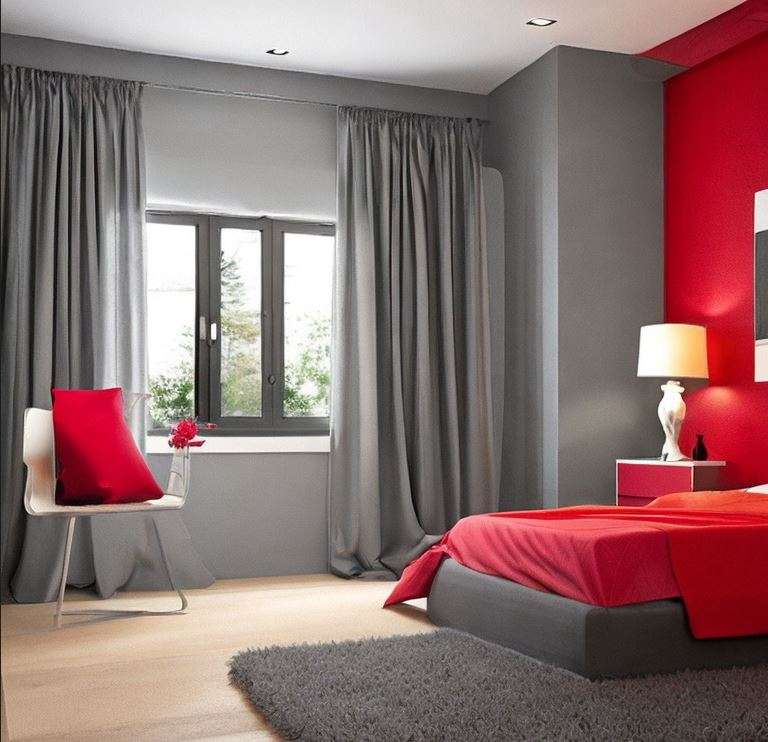 red_and_grey_two_colour_combination_for_bedroom_walls