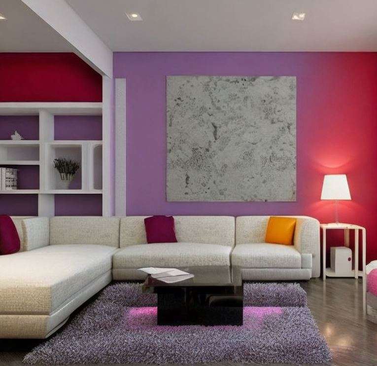 red_and_purple_two_colour_combination_for_living_room_walls