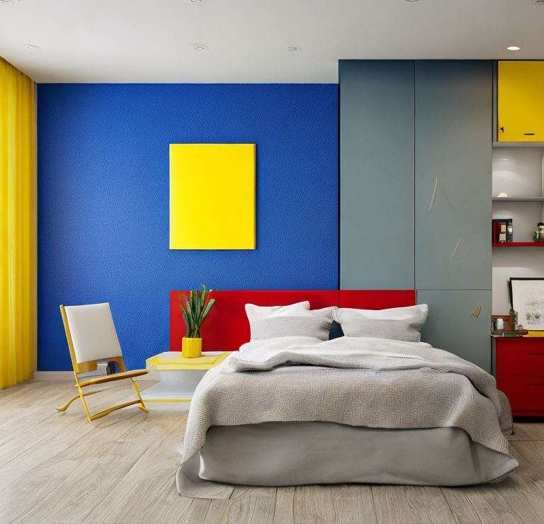 red_yellow_and_blue_three_colour_combination_for_bedroom_walls