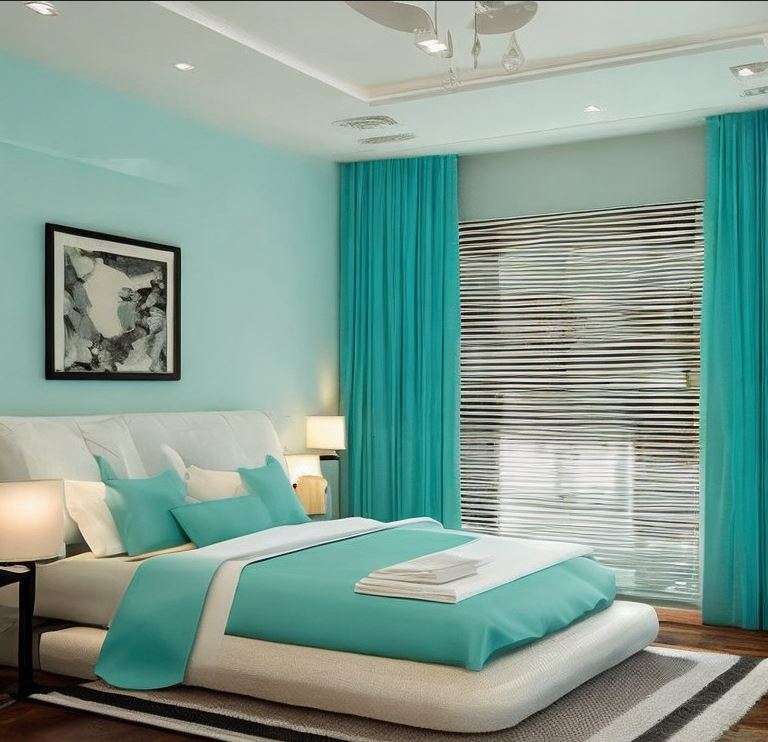 turquoise_and_cream_two_colour_combination_for_bedroom_walls