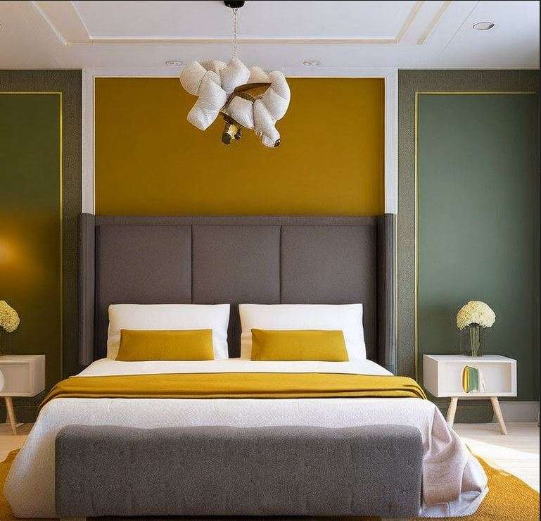 white_mustard_and_olive_three_colour_combination_for_bedroom_walls