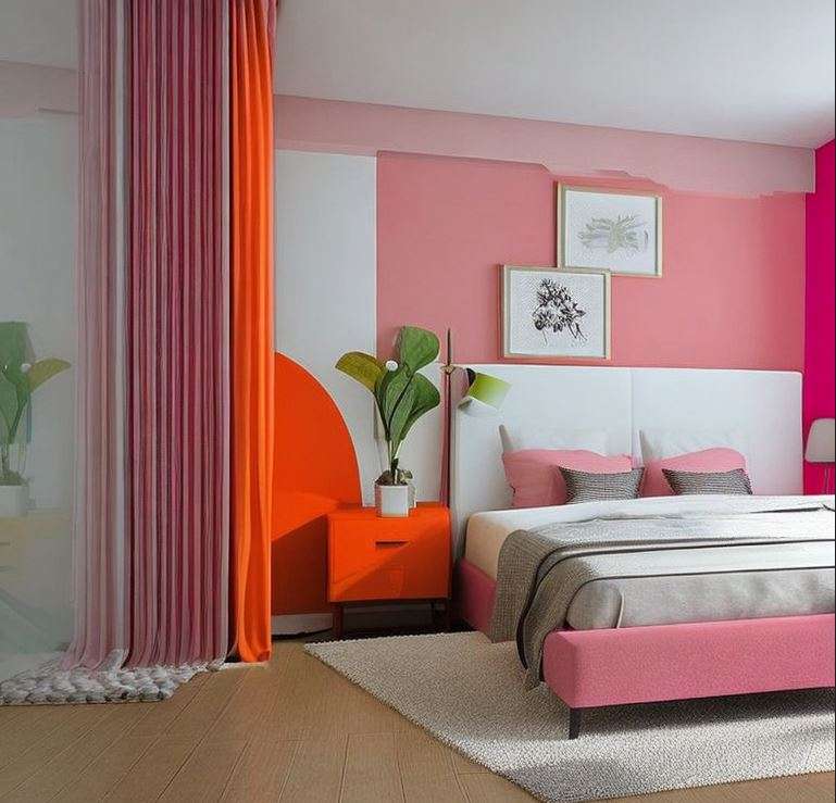 white_pink_and_orange_three_colour_combination_for_bedroom_walls