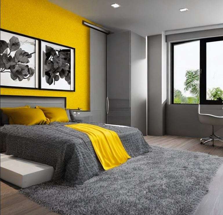 yellow_and_grey_two_colour_combination_for_bedroom_walls