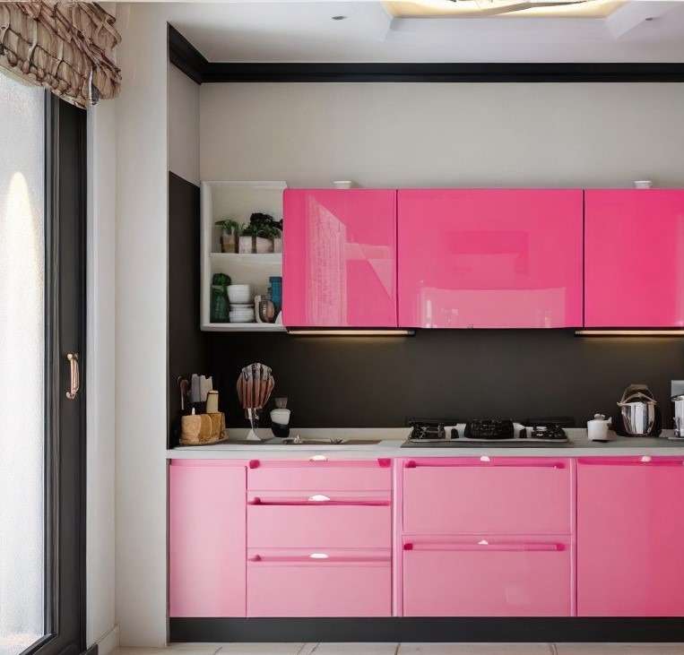 Dark and Light Pink Bliss Modular Kitchen Colour Combination
