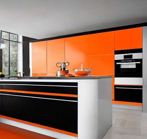 Embracing Orange and Black Drama Modular Kitchen Colour Combination