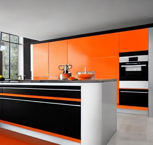 Embracing Orange and Black Drama Modular Kitchen Colour Combination