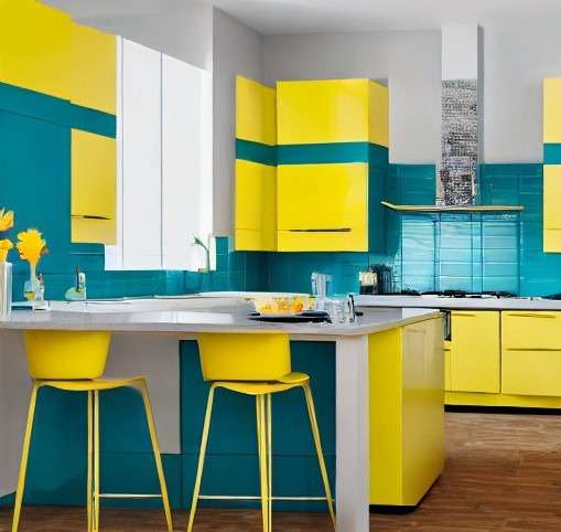 Embracing Yellow and Teal Bliss Modular Kitchen Colour Combination