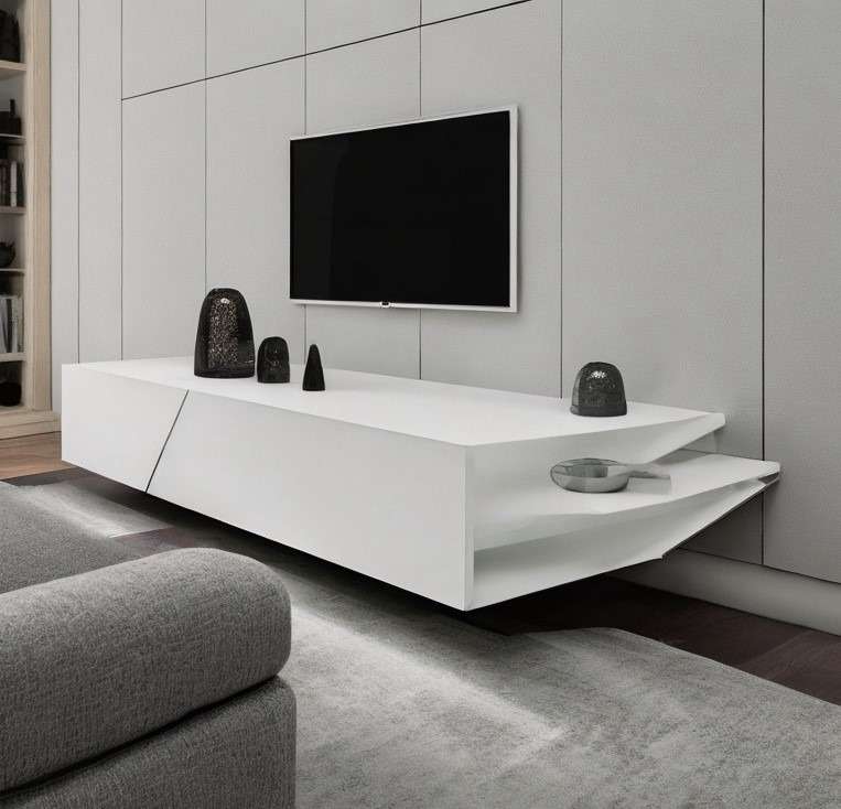 Minimalistic sleek white tv unit design