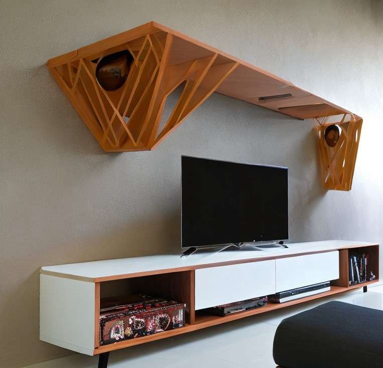 Tv unit design with hexagon punch