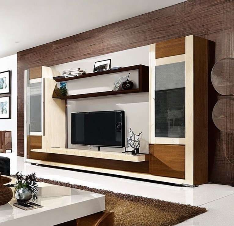 Wooden tv unit design in living room