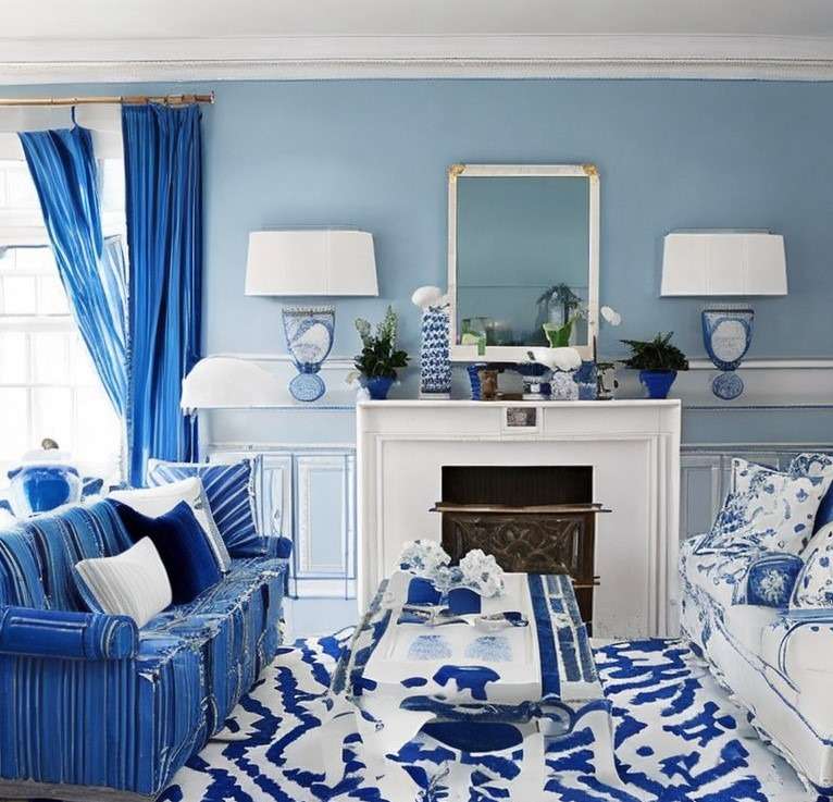 blue and white living room clur cmbintin