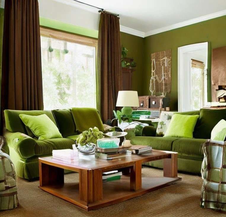 brown and green living room clurcmbintin