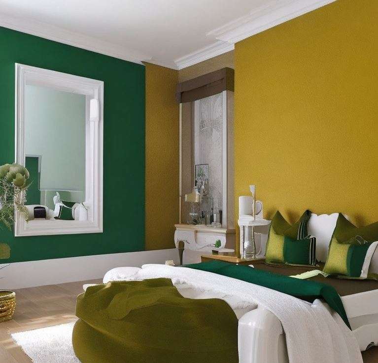 gold and green colour combination walls
