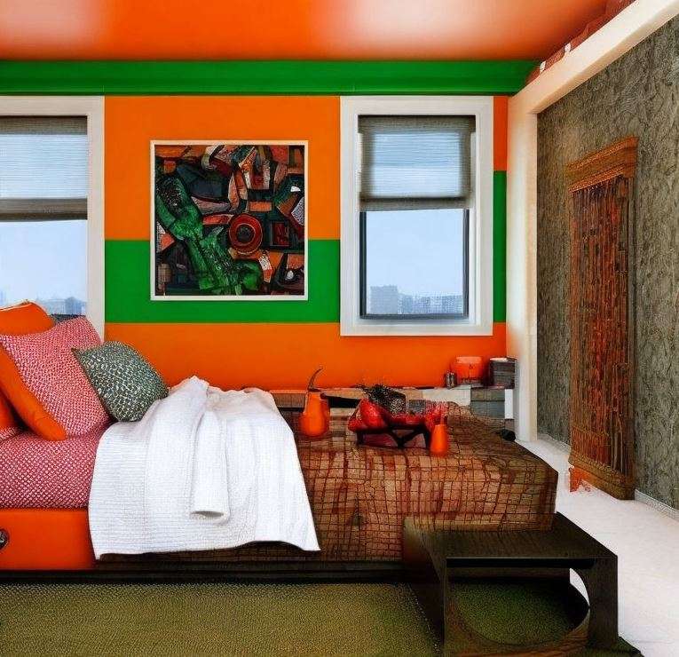 orange and green colour combination walls