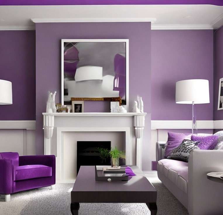 purple and grey living room clur cmbintin