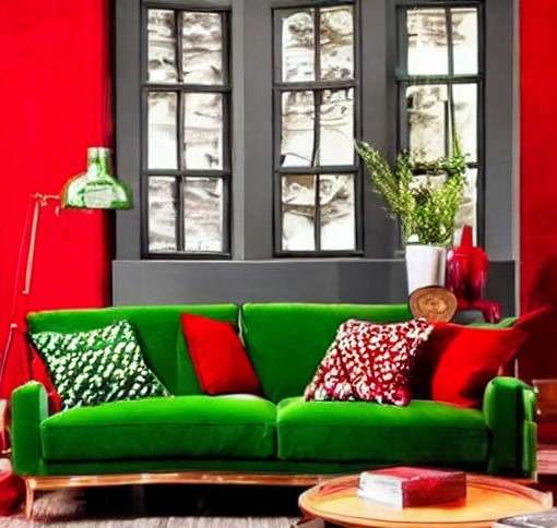 red and green color combination interior design