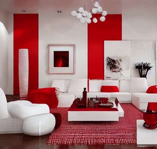 red and white color combination interior design