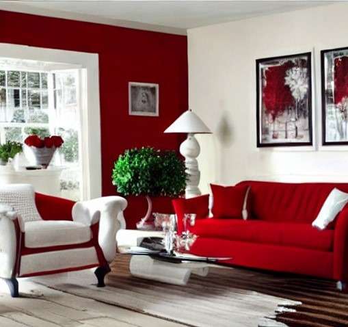 red and white living room clur cmbintin