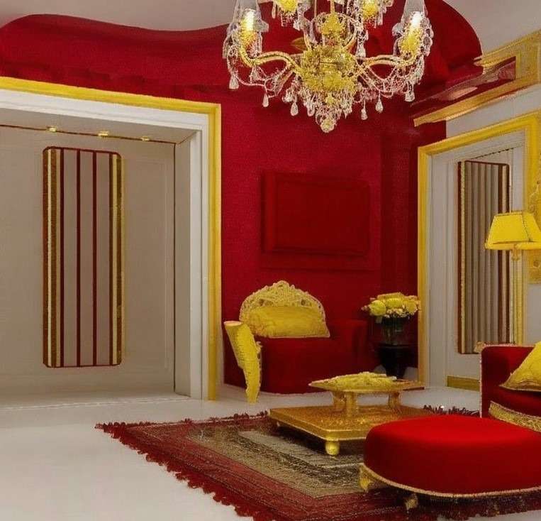 red color combination with goldencolor combination interior design