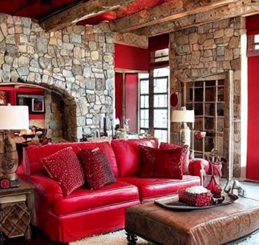 rustic brown and ruby red color combination interior design