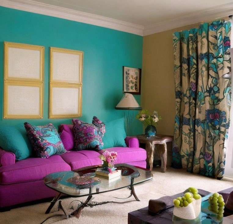 turquois and grape living room clur cmbintin