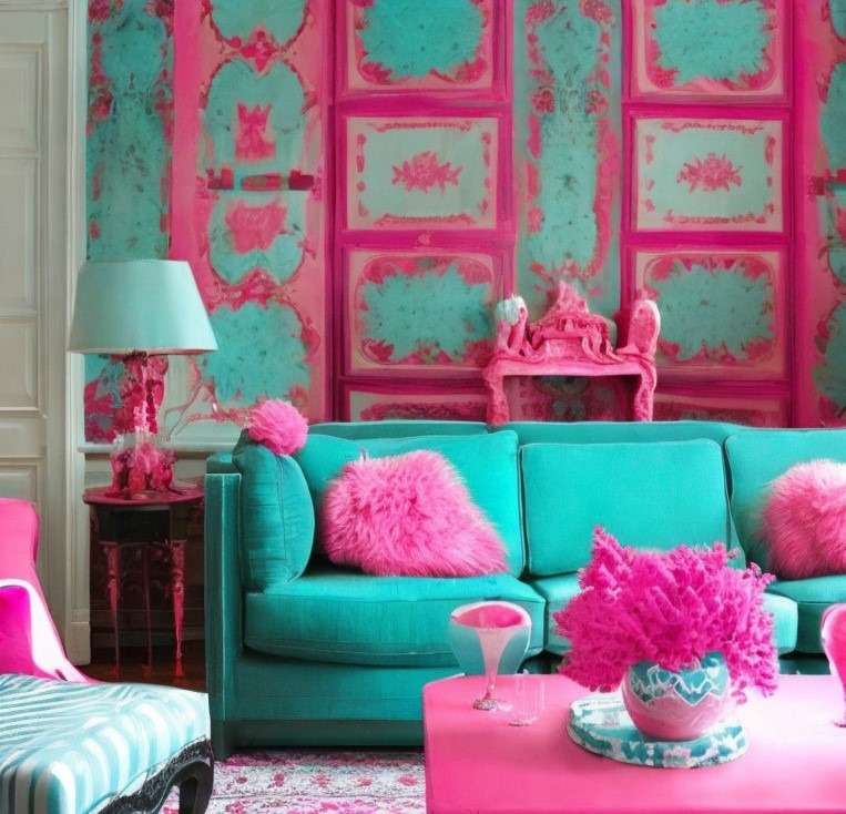 turquois and pink living room clur cmbintin