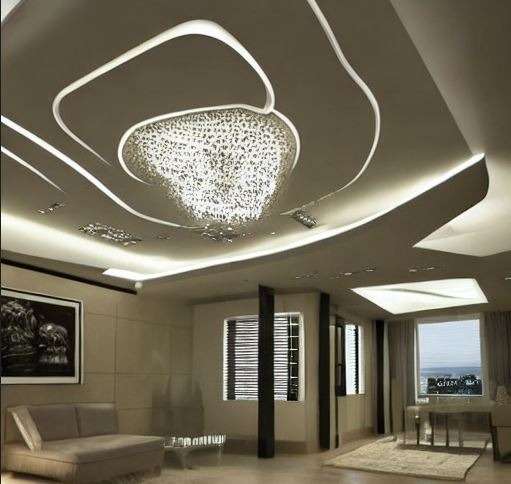 use light shapes in false ceiling design for hall