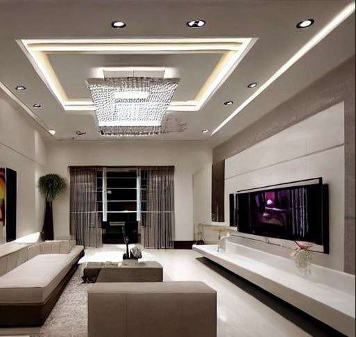 white colour finish false ceiling design for living room