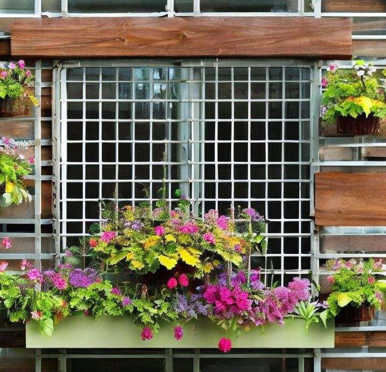 window grill designs with gardening space