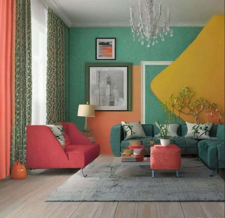 yellow_and_coral_colour_combination_for_wall